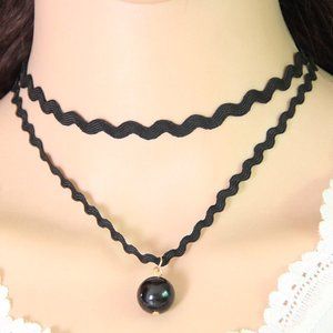 3/28💐 Black Lace bead Double Layer Wave necklace